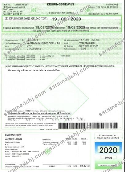 Belgium vehicle registration certificate